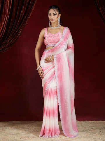 KASEE Women Pink Ombré Silk Blend Saree with Sequin Embellished Border