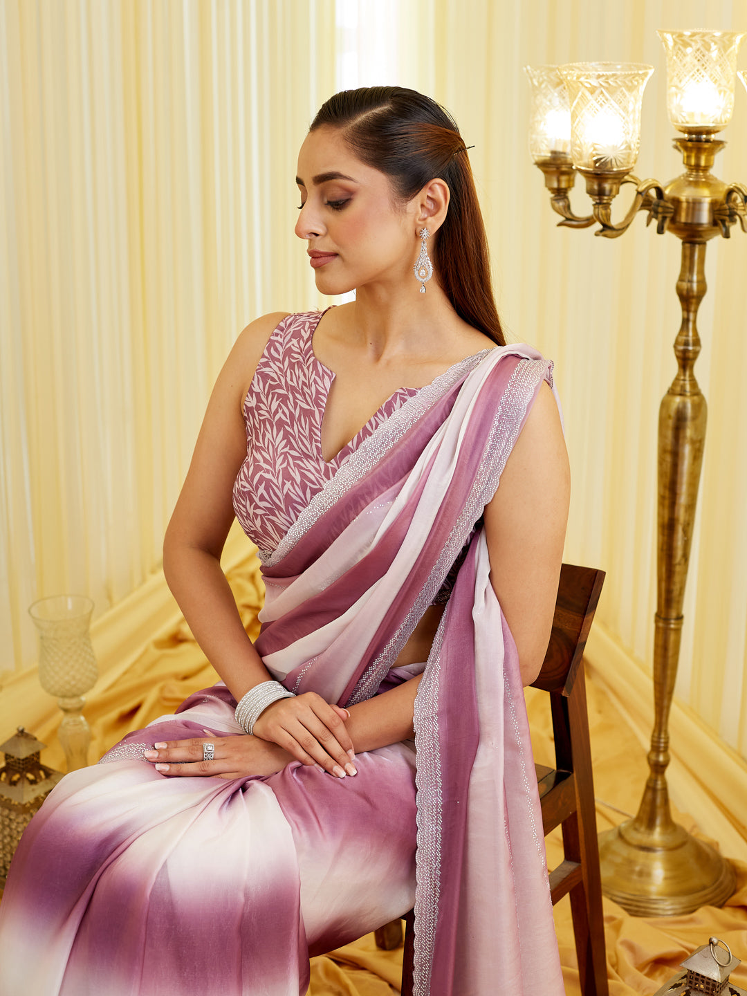 KASEE Women Wine Ombré Silk Blend Saree with Sequin Embellished Border