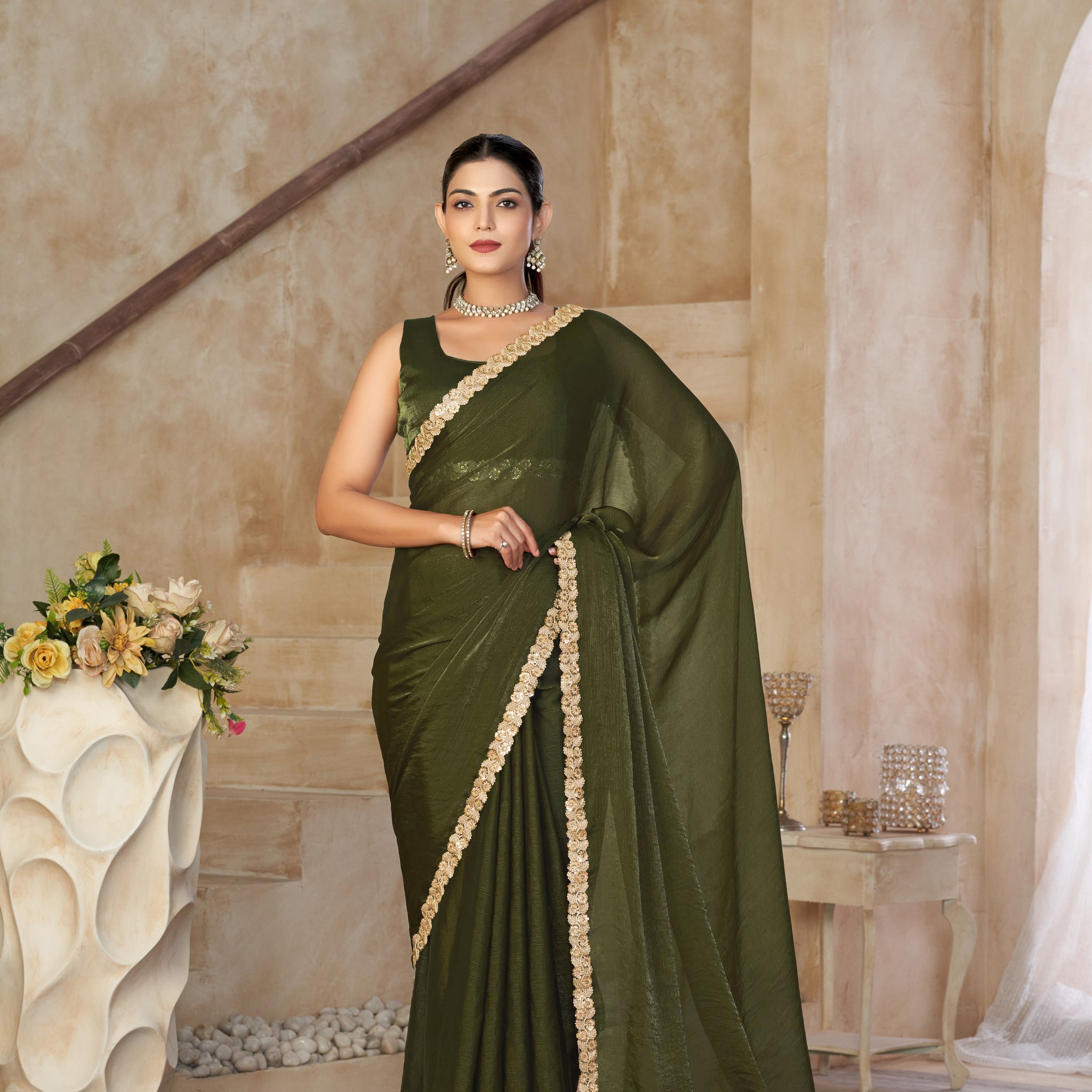 KASEE Women Silk Saree with Embellished Lace Border