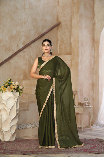 KASEE Women Silk Saree with Embellished Lace Border