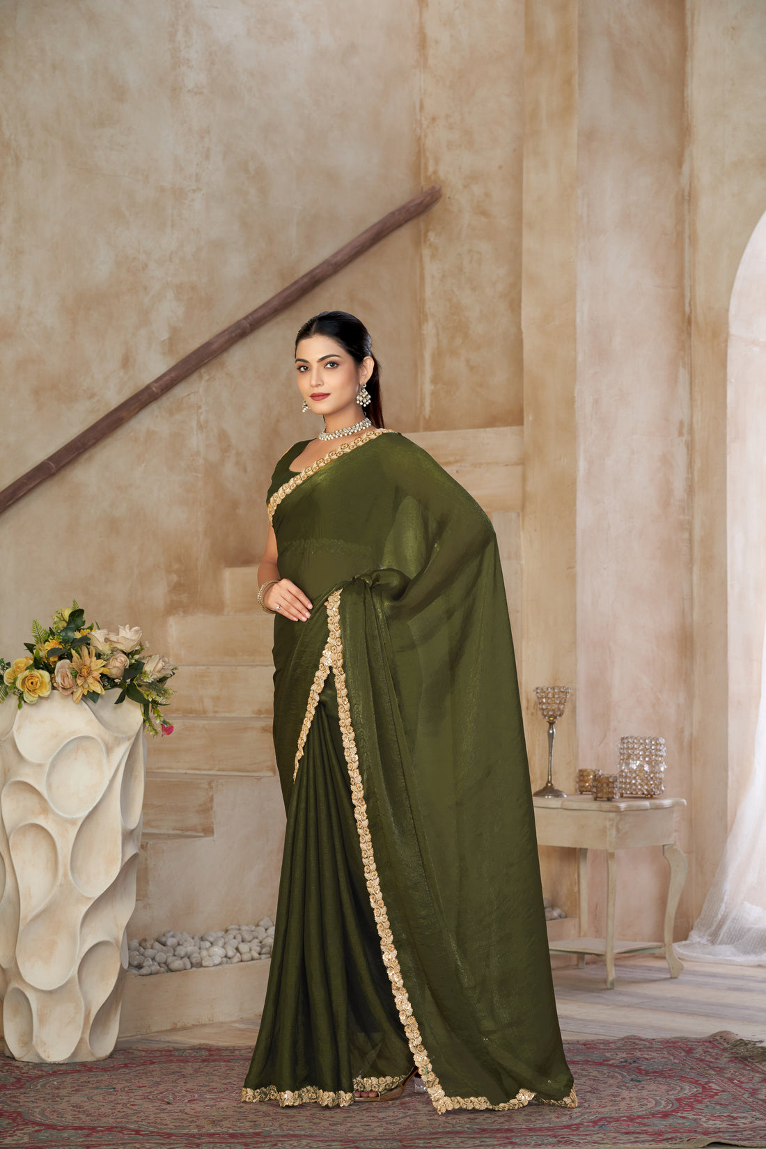 KASEE Women Silk Saree with Embellished Lace Border