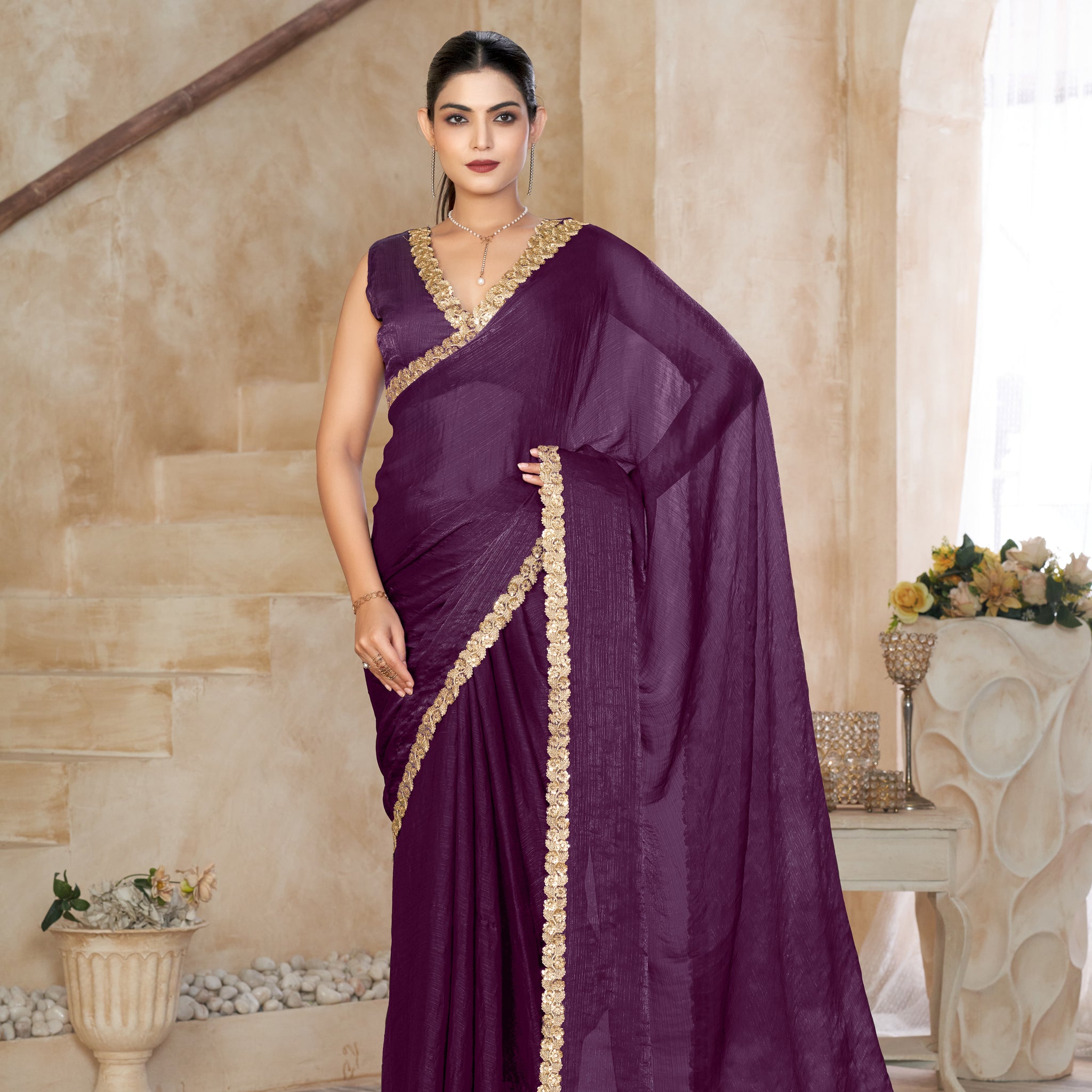 KASEE Women Silk Saree with Embellished Lace Border