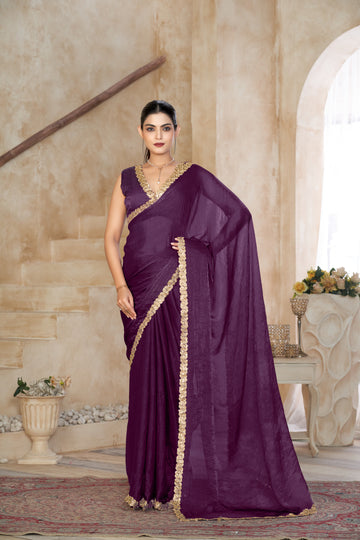 KASEE Women Silk Saree with Embellished Lace Border
