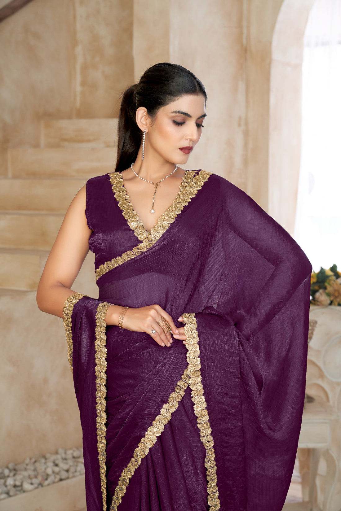 KASEE Women Silk Saree with Embellished Lace Border