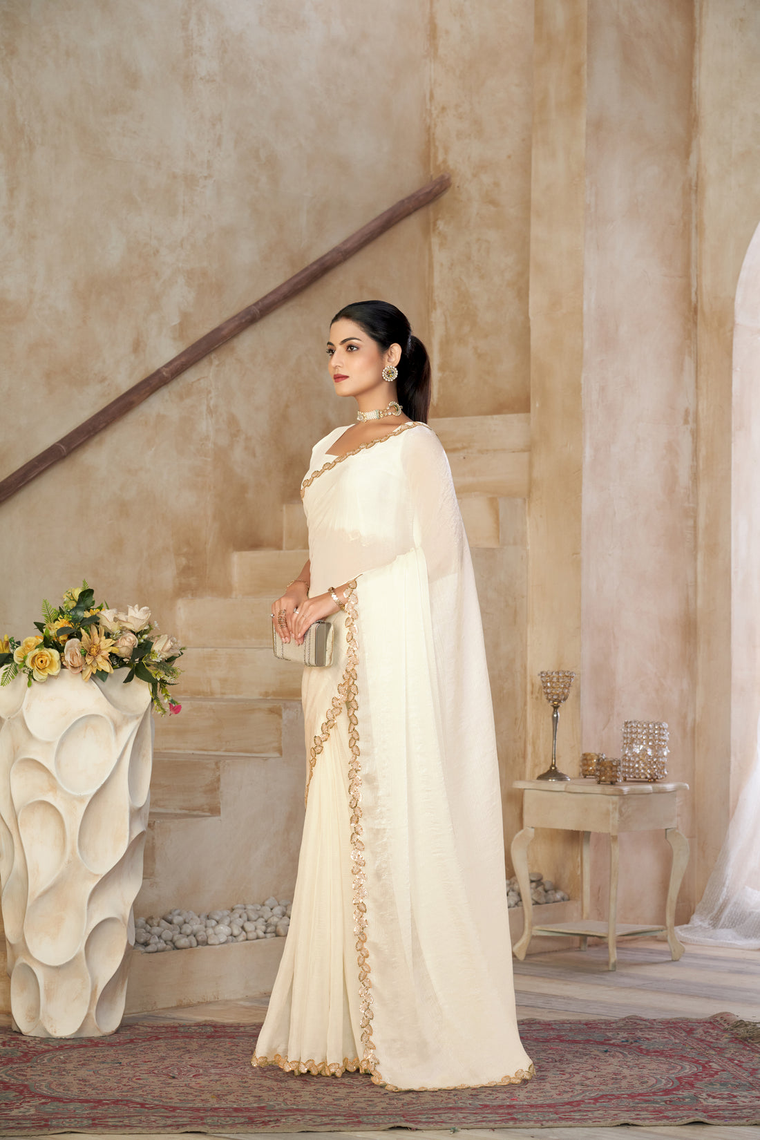 KASEE Women Silk Saree with Embellished Lace Border