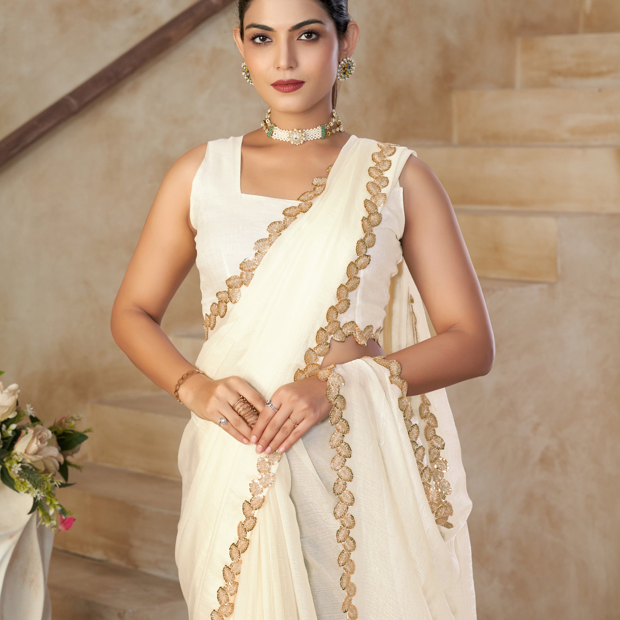 KASEE Women Silk Saree with Embellished Lace Border