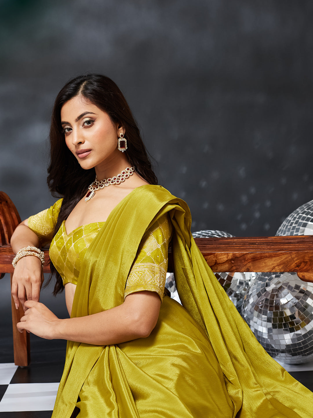 KASEE Women's Olive Green Silk Saree with Tasselled Pallu