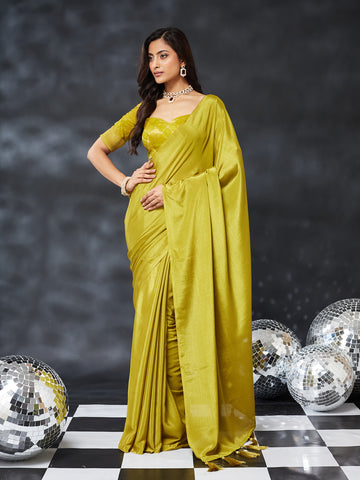 KASEE Women's Olive Green Silk Saree with Tasselled Pallu