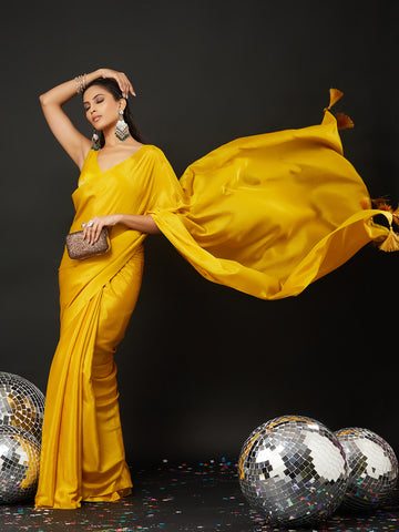 KASEE Women's Mustard Silk Saree with Tasselled Pallu