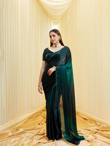 KASEE Women'S Bottle Green Silk Blend Emblished