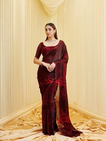 KASEE Women's Maroon Silk Blend Emblished Solid Saree