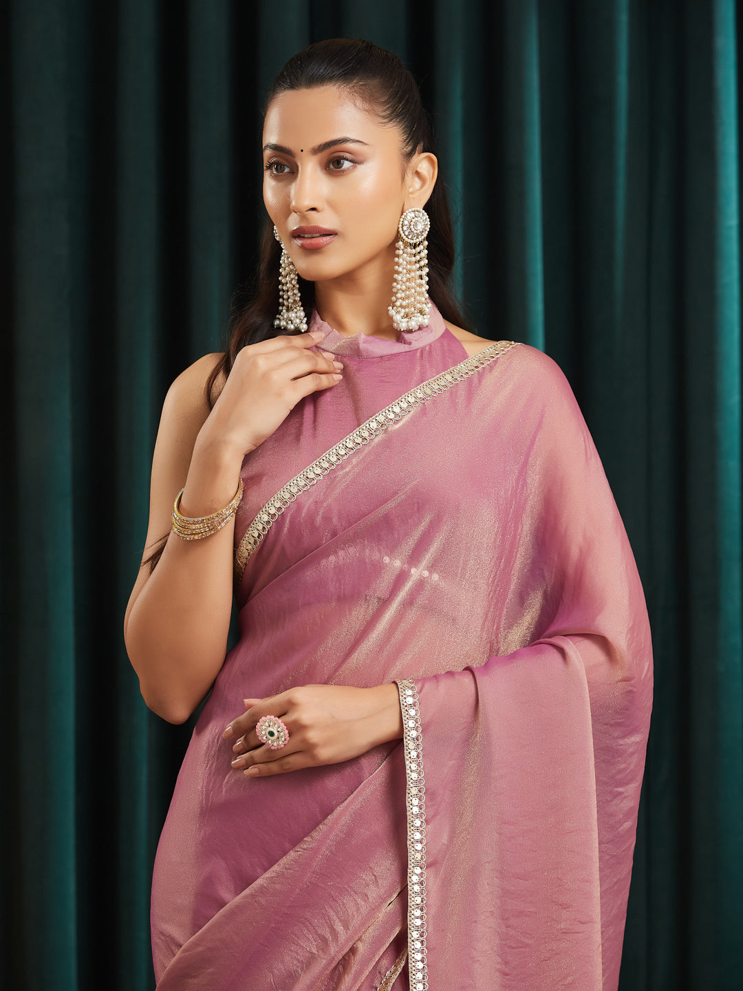 KASEE Women's lavender Silk Blend Saree with Embroidered Border