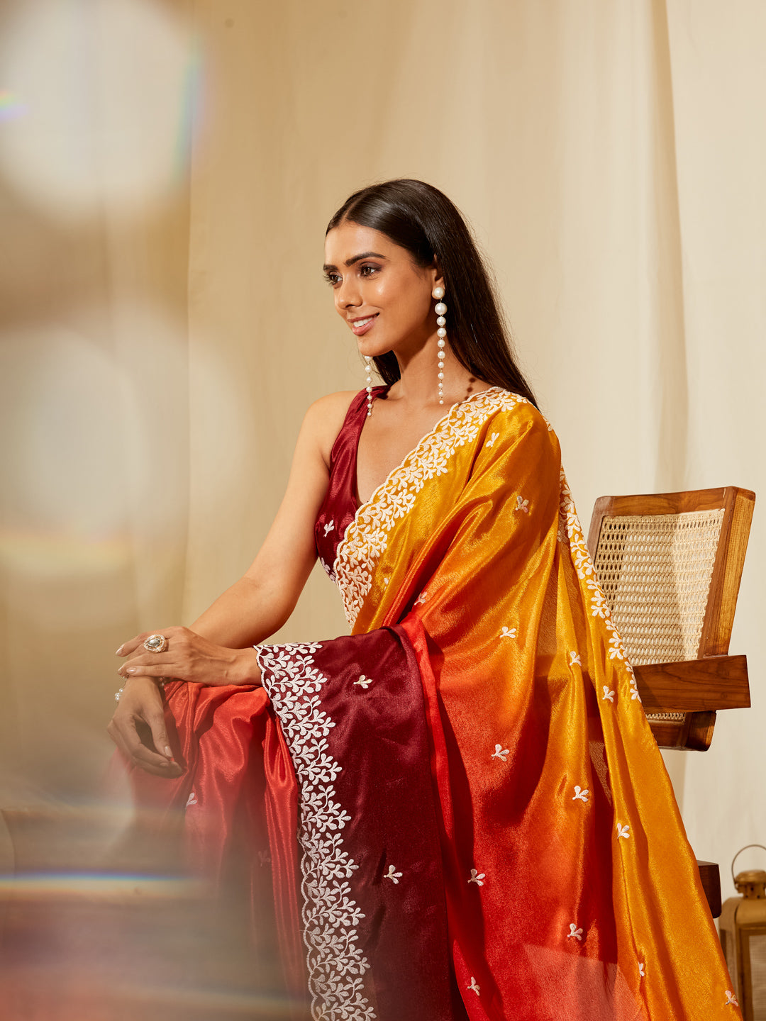 Kasee Women's Rust Silk Blend Saree with Embroidered Border