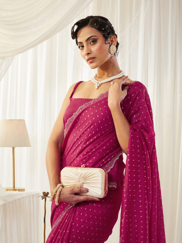 KASEE Women's Pink Embellished Silk Blend Saree with All-Over Buti Work