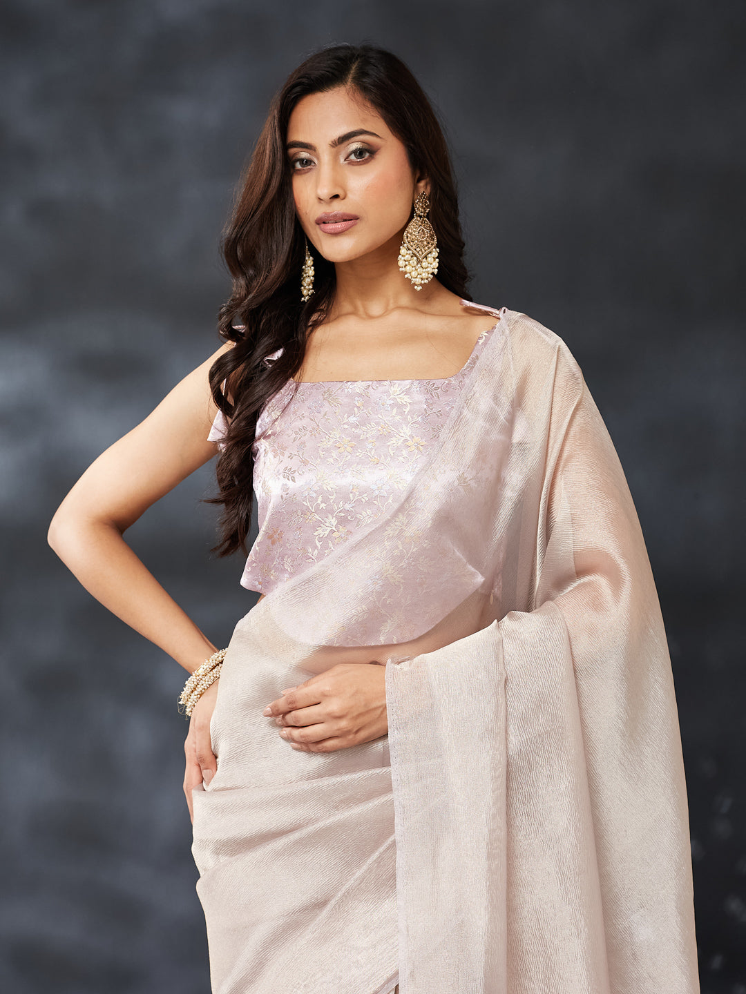 KASEE Women's Elegant Lavender Saree with Shimmer Finish & Solid Draped Design