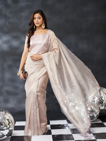 KASEE Women's Elegant Lavender Saree with Shimmer Finish & Solid Draped Design