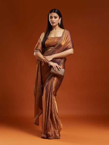 KASEE Women's Classic Maroon Cotton Blend Saree with Zari Woven Border