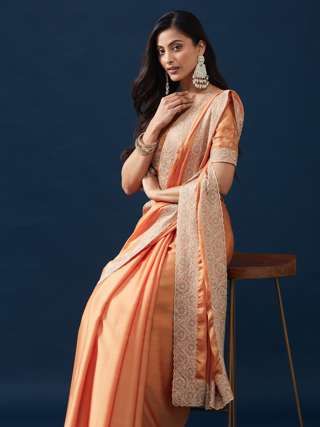 KASEE Women's Mustard Embroidered Border Saree with Zari Detailing