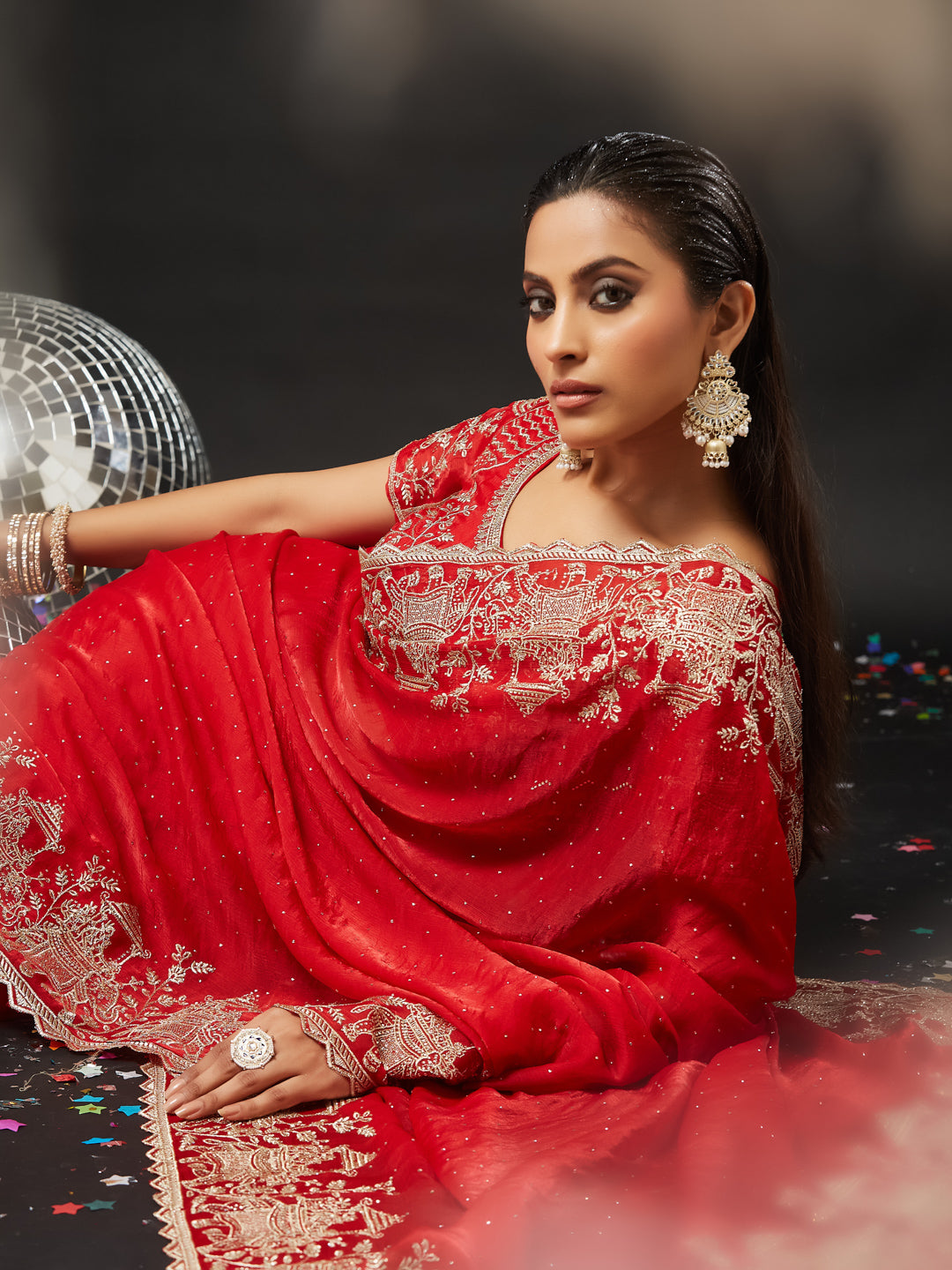 KASEE Women's Red Silk Blend Saree with Heavy Zari Embroidered Doli?araat Border &