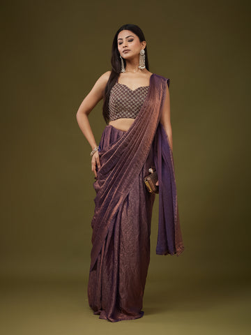 KASEE Women's Copper Silk Ready To Wear Saree With Designer Saree
