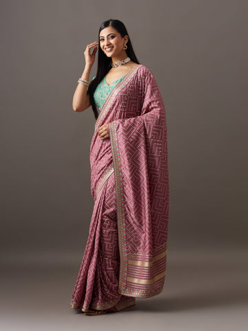 KASEE Women's Pink Organza Saree with Multicolor Floral Print
