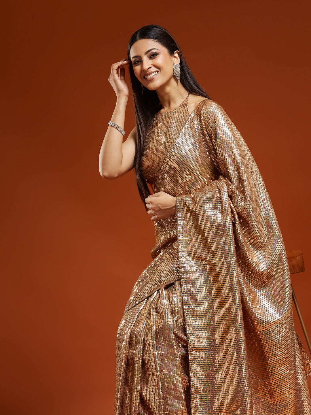 KASEE Women's Gold Silk Ready To Wear Saree With Designer Saree