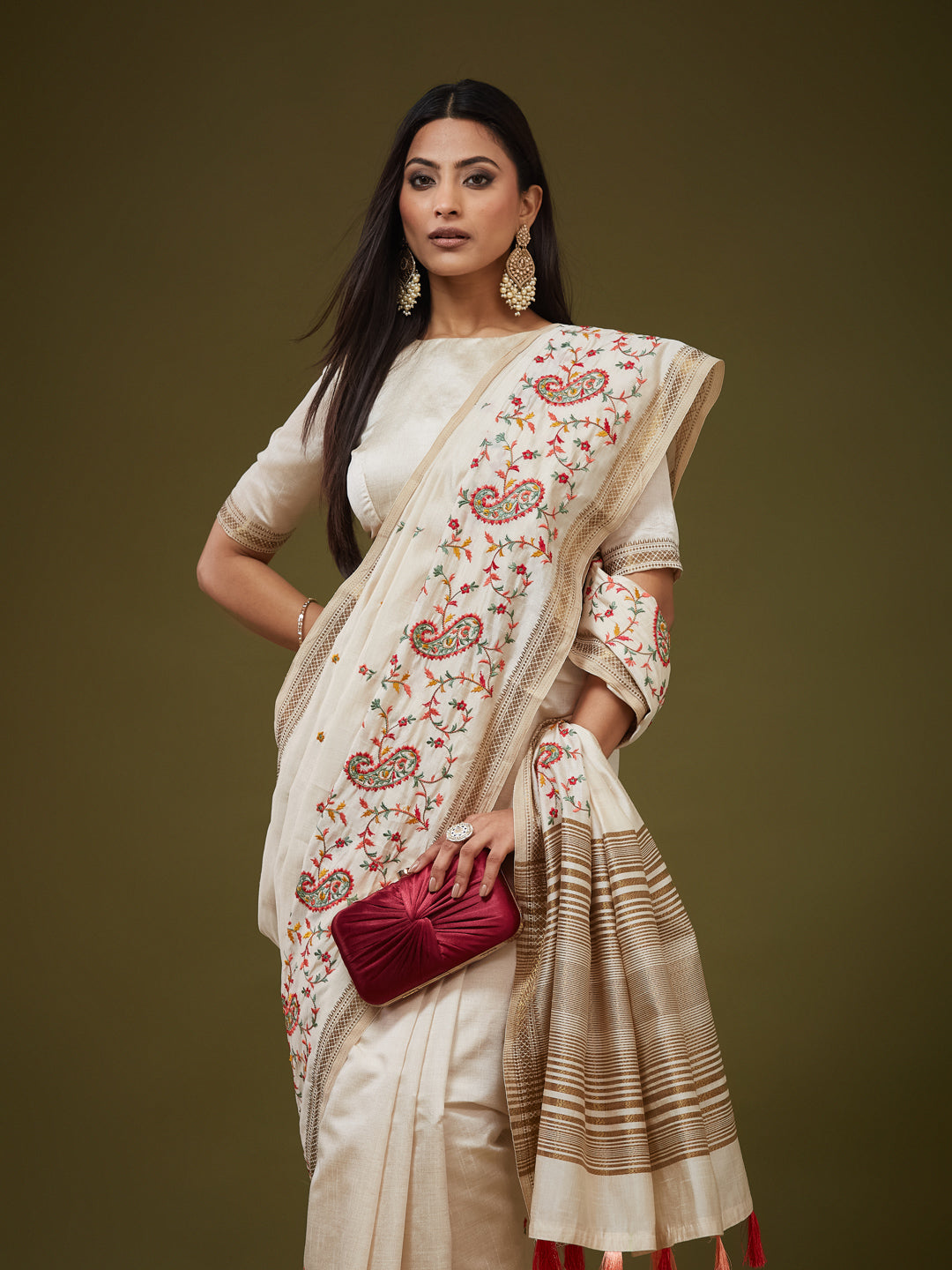 KASEE Women's Copper Silk Ready To Wear Saree With Designer Saree