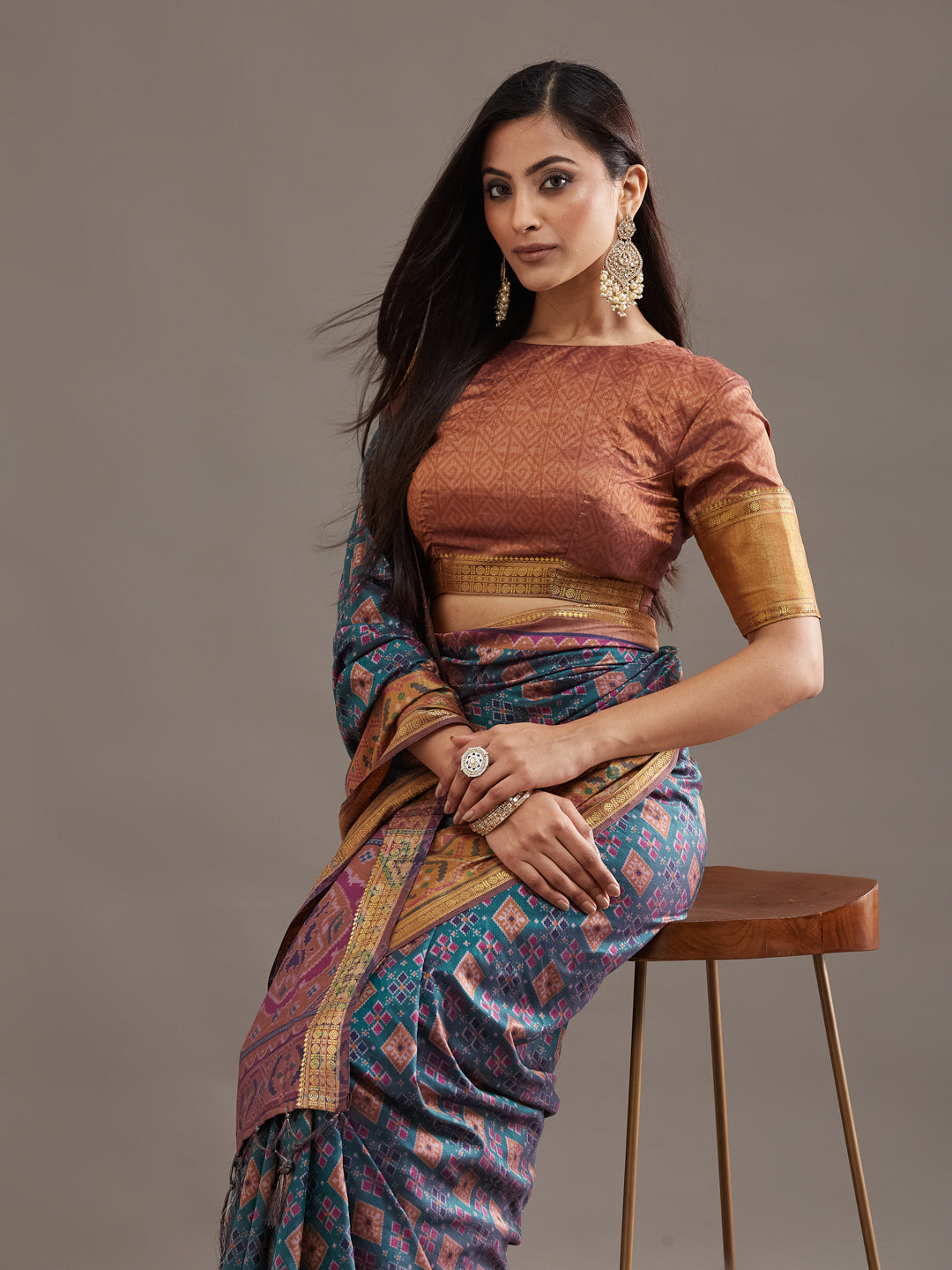 KASEE Women's Dusty Mauve Net Saree with Heavy Sequin and Thread Embroidery