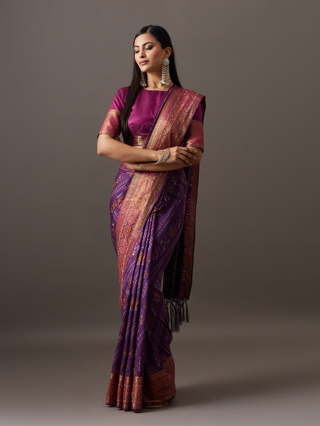 KASEE Women's Rose Pink Net Saree with Heavy Sequin and Zari Embroidery