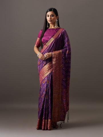 KASEE Women's Rose Pink Net Saree with Heavy Sequin and Zari Embroidery