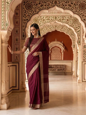 KASEE Women's Cream Silk Saree with Floral Buti Work and Zari Woven Border