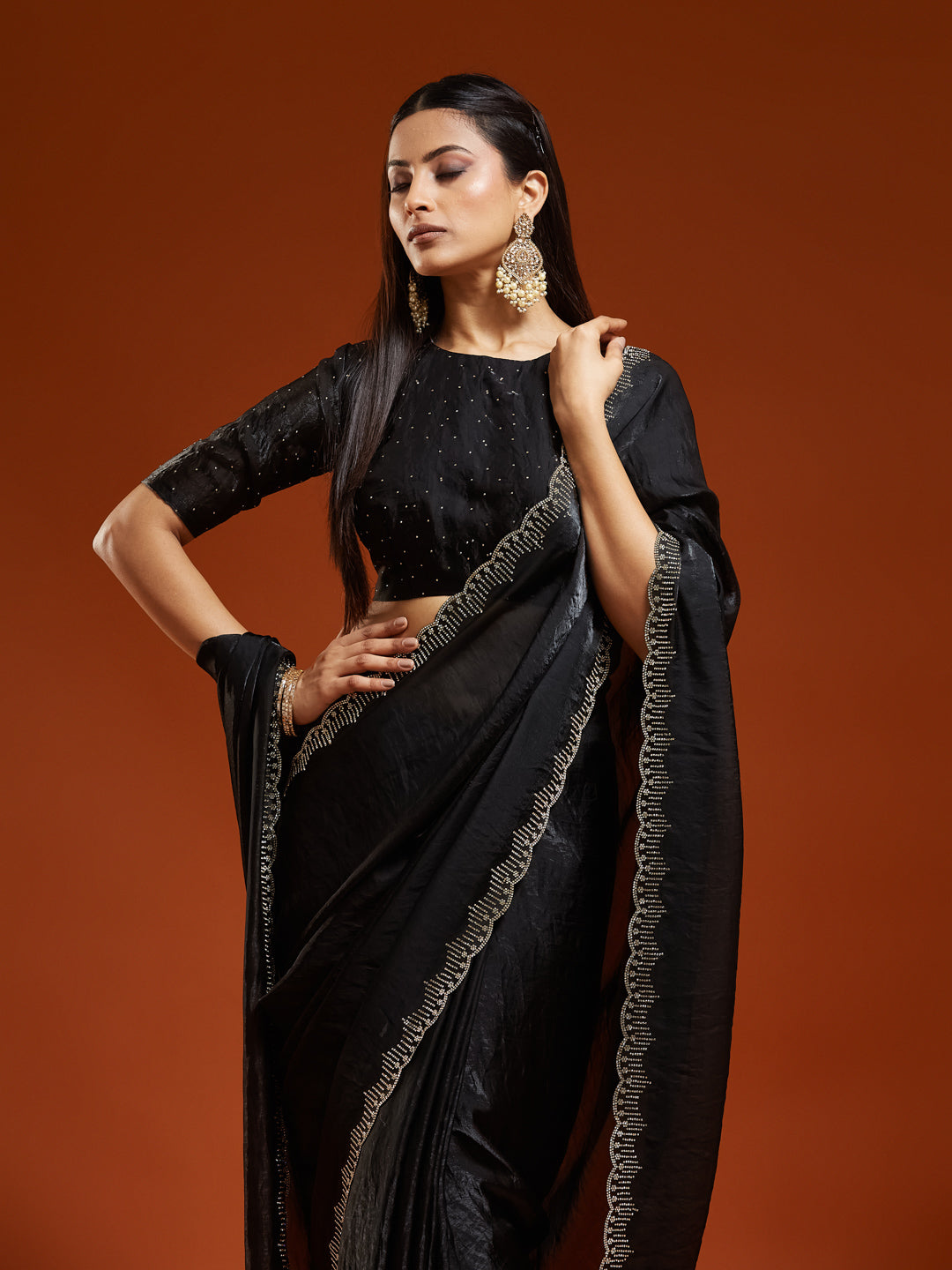 KASEE Women's Black Embellished Border Designer Saree