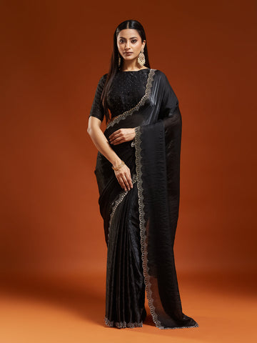KASEE Women's Black Embellished Border Designer Saree