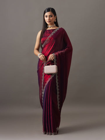 KASEE Women's Maroon Embellished Border Designer Saree