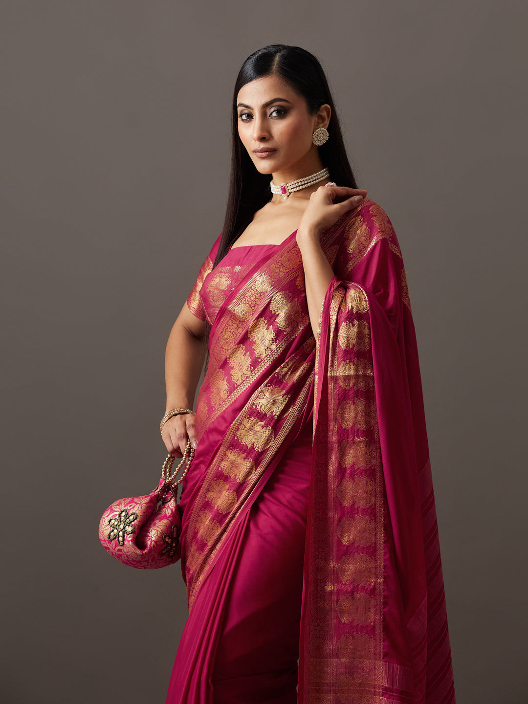 KASEE Women's Purple Zari Woven Border Traditional Saree