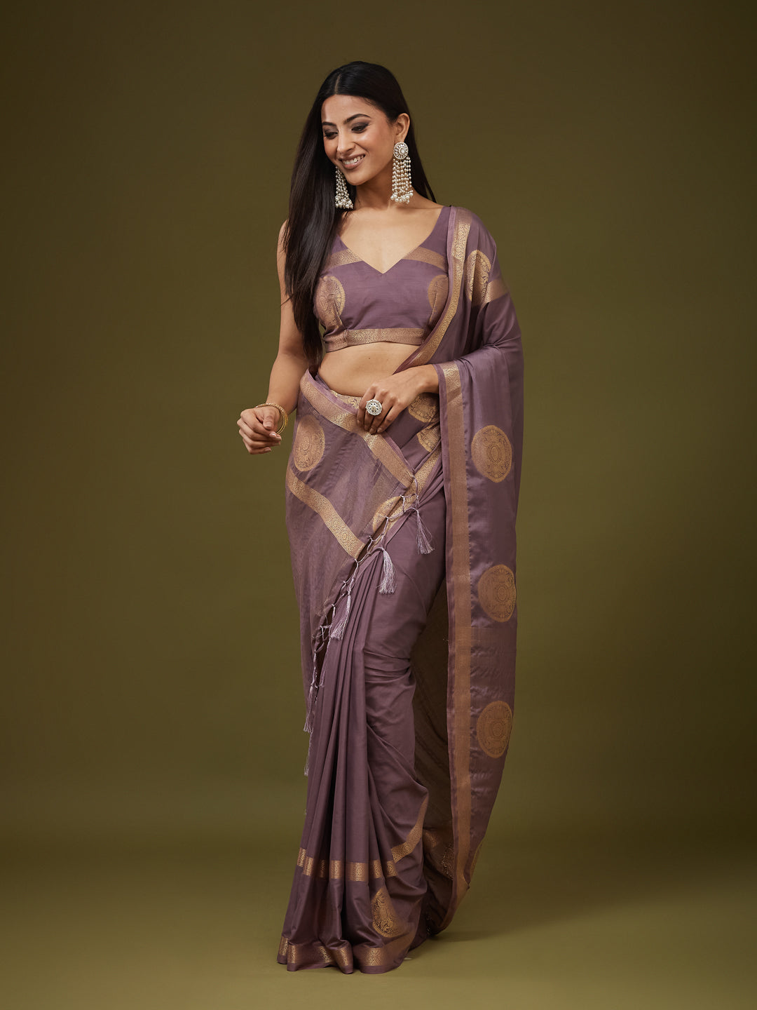KASEE Women's Elegant Lavender Tone Traditional Border Festive Saree
