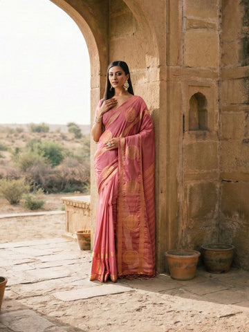 KASEE Women's Elegant Pink Tone Traditional Border Festive Saree