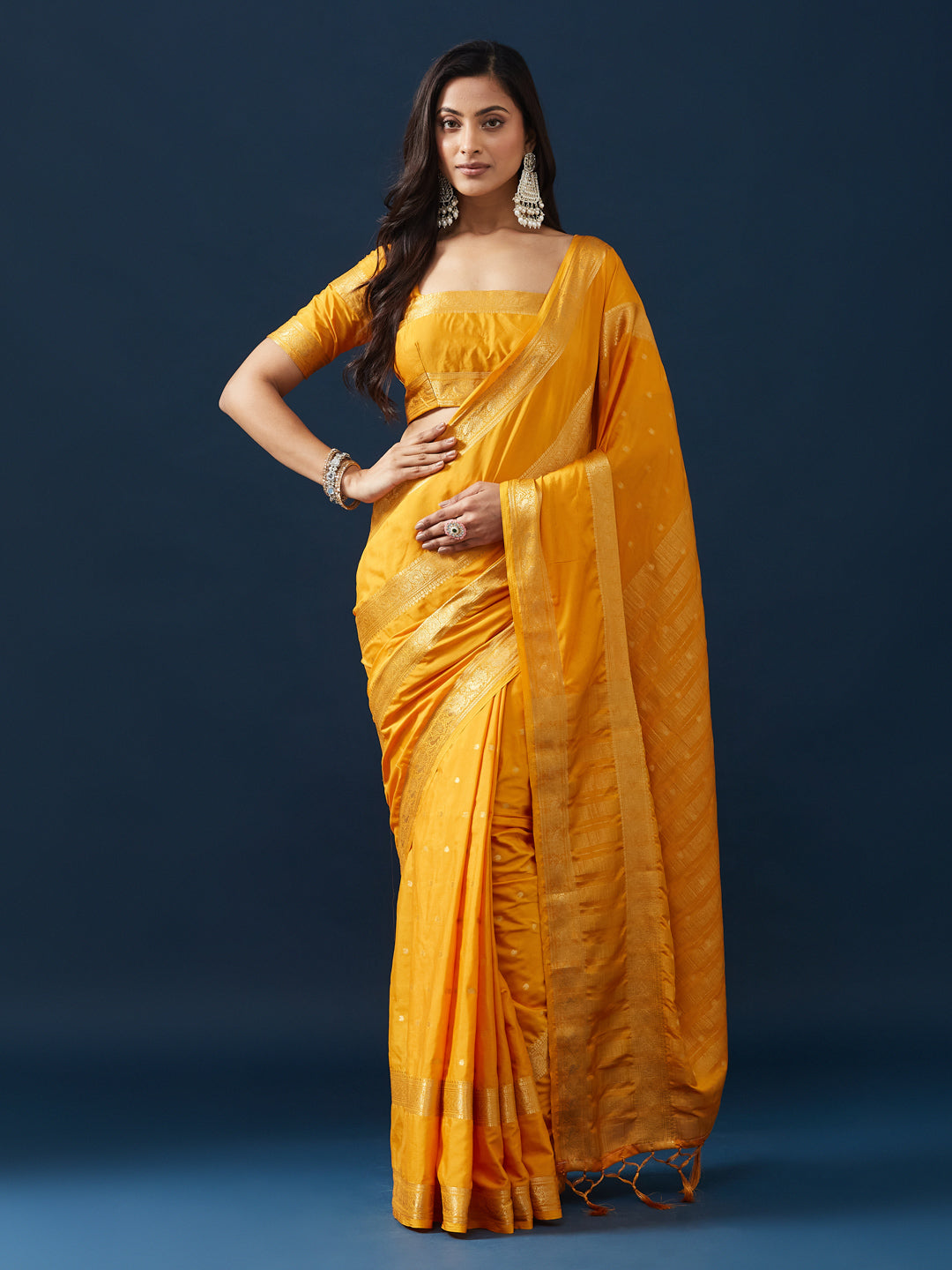 KASEE Women's Yellow Zari Buti & Woven Border Traditional Saree
