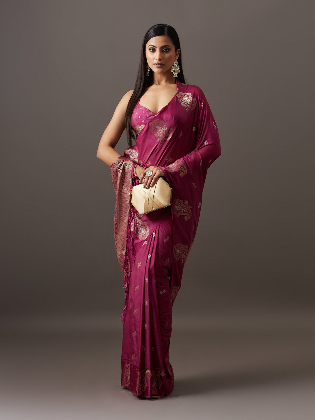 KASEE Women's Magenta Zari Paisley Woven Traditional Saree