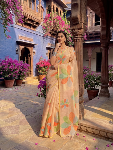 KASEE Women's Hot Pink Silk Saree with Traditional Geometric Woven Border