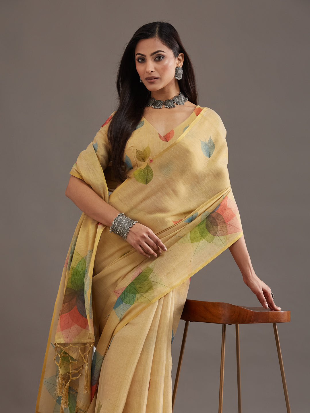 KASEE Women's Ivory Cotton Silk Saree with Multicolor Woven Motifs and Border Stripes