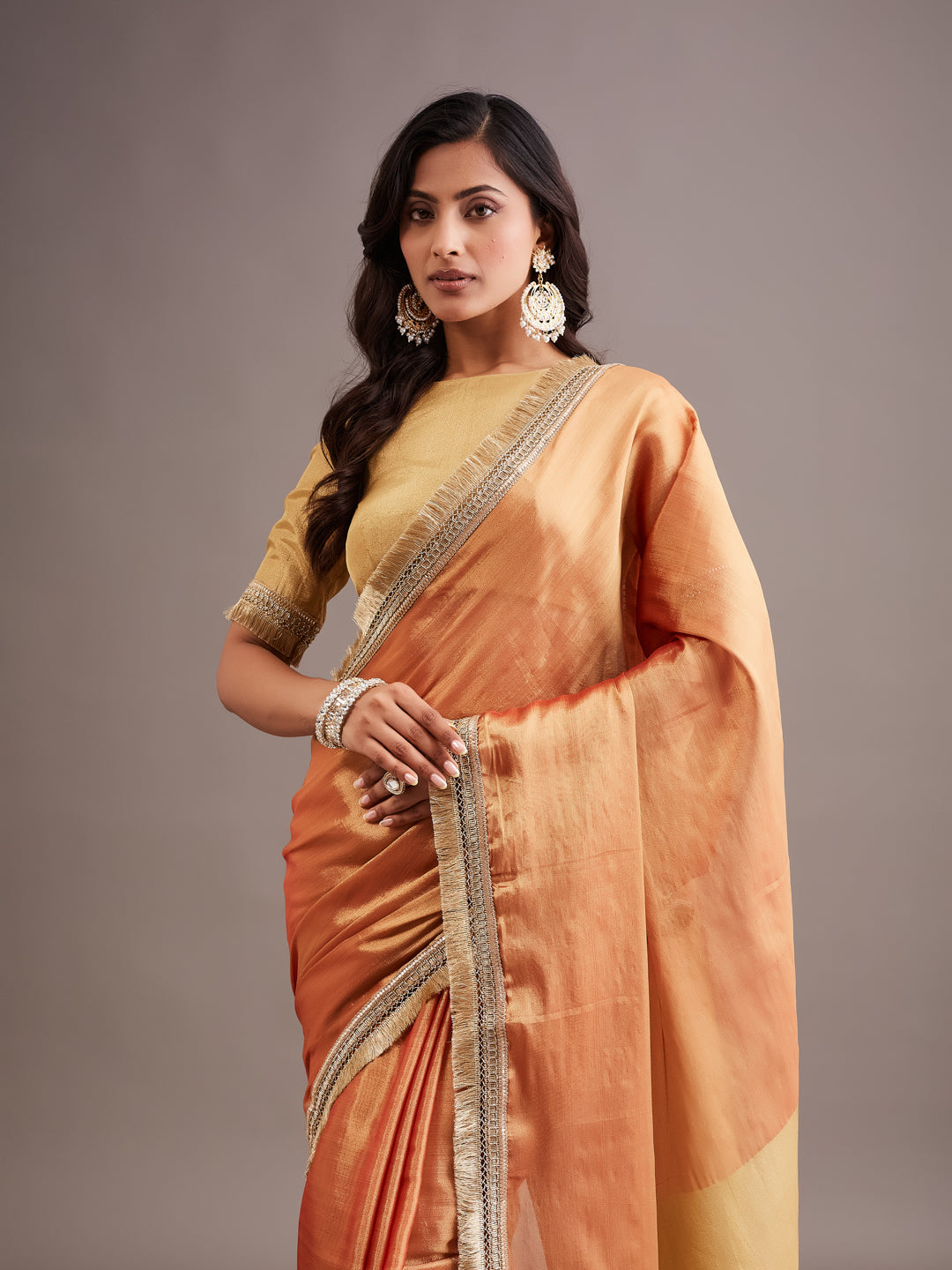 KASEE Women's Bronze art Silk Saree with Contrast Beige Pallu and Zari Border
