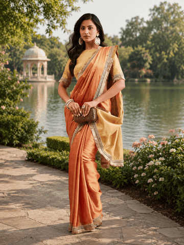 KASEE Women's Bronze art Silk Saree with Contrast Beige Pallu and Zari Border