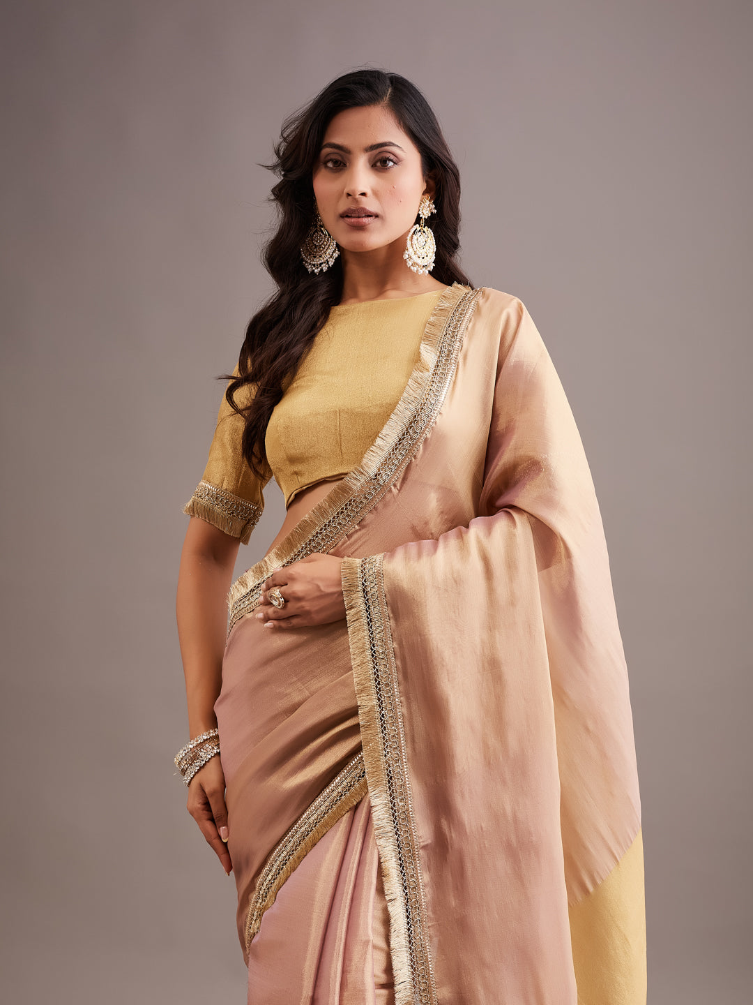 KASEE Women's gold art Silk Saree with Contrast Beige Pallu and Zari Border