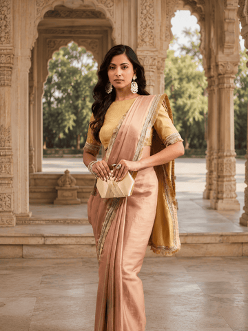KASEE Women's gold art Silk Saree with Contrast Beige Pallu and Zari Border