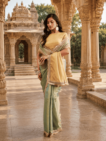 KASEE Women's olive art Silk Saree with Contrast Beige Pallu and Zari Border