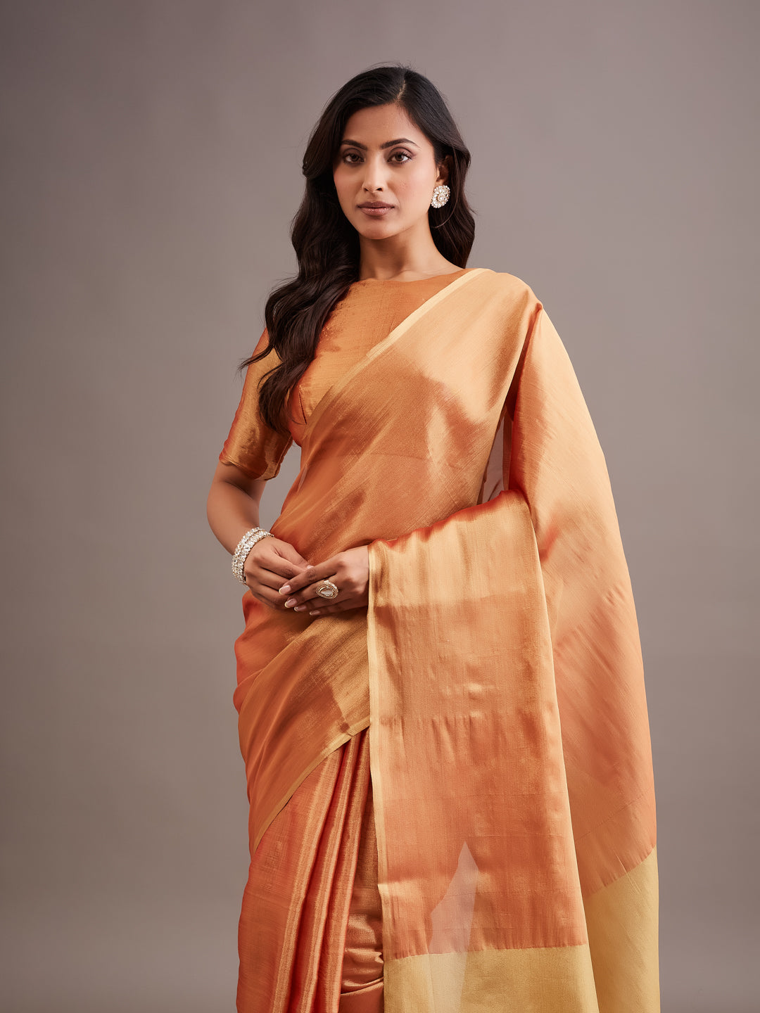 KASEE Women's Bronze Art Silk Saree with Contrast Beige Pallu