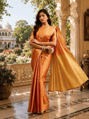 KASEE Women's Bronze Art Silk Saree with Contrast Beige Pallu