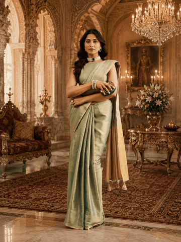 KASEE Women's olive Art Silk Saree with Contrast Beige Pallu