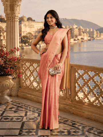 KASEE Women's pink Art Silk Saree with Contrast Beige Pallu